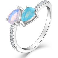 YILUN 925 Sterling Silver Two-Tone Water Drop Shape Created Opal Ring for Women