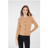 In-Stock Women's Crewneck Cardigan Sweater Fall Winter Casual Vintage Cable Long Sleeve Knit Cardigan