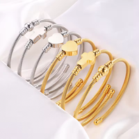 Wholesale Punk Wire Line Metal Plain Cuff Open Bangles 18K Gold Plated Stainless Steel Love Heart Elastic Bangles