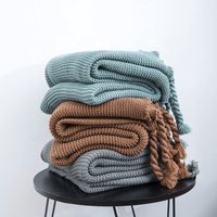 100% Acrylic Bohemian Style Tasseled Acrylic Knitted Throw Crochet Blanket for Office Home Decoration YM