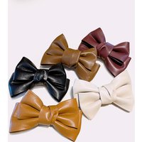 French Solid Color Retro PU Leather Bow Hairpins Girls Sweet Fabric Hair Pins Women Large Duckbill Hair Clips