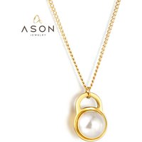 Ason Fashion Gift Jewelry French Design New Women Pearl Pendant Necklace Stainless Steel 18k Gold Plated Chain Charm Necklace