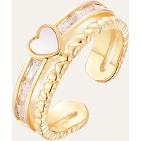 Geometrical Heart Shape White Shell Gold Plated 925 Sterling Silver Zircon Diamond Rings Jewelry for Women