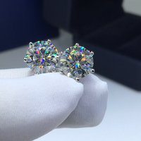 Silver 925 Original Diamond Test Past Total 6 Carat Round Brilliant Cut D Color Moissanite Stud Earrings for Women