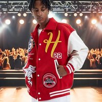 OEM Custom Leather Sleeve Cropped Jacket Chain Chenille Embroidery Vintage Letterman Varsity Jacket for Men