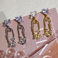 Ilona Accessoires Fashion Paper Clip 14k Gold Plted Heart Shape Zircon Copper Drop Earrings Trendy Stud Earrings Wholesale Gift