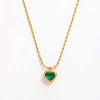 Joolim Jewelry 18K Gold Plated Stainless Steel Heart Green Zircon Pendant Grain Shape Chain Necklaces Trendy Women's Necklaces