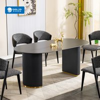 2026 Modern Black Luxury Hotel & Villa 6 Seater Stainless Steel Ceramic Slate Marble Top Dining Table Set