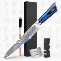10% Off Custom Logo Blue G10 Handle 8 Inch Damascus Carving Stainless Steel Slicing Knife in Amazom Top Selling List
