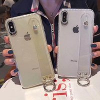 Customize Logo Glitter Transparent Case for Samsung S10 Plus Soft TPU Anti Shock Phone Shell for iPhone X XR with Hand Strap