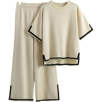 Women's Casual Autumn Sweater Set Wholesale New Fashion Short Sleeve T-Shirt with High Waist Slim Wide Leg Pants Loose Fit
