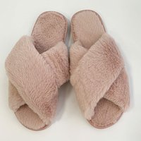 Women's Open Toe Faux Fur Slides Indoor Outdoor Comfortable Cross Strap Sandals Warm Fleece Lining Soft Fashion Bedroom Summer