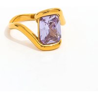 Luxury Fashion 18K Gold Plated Chunky Large Square Purple Zirconia Ring for Women Stainless Steel Geometric Wholesale Jewelry