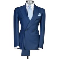 MTM Dark Blue Bespoke Men Suits 2 Pieces (Jacket+Pant) Double Breasted Tuxedo Men Wedding Prom Party Suit