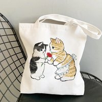 Women's Animal Prints Canvas Shopping Bag with Long Handle Medium Size Customized Panda Design-Portable & Outdoor Use