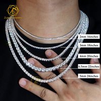 RTS Hip Hop 925 Sterling Silver D VVS Moissanite Diamond 2mm 3mm 4mm Iced Out Tennis Chain Bracelet Necklace for Men Women
