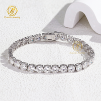 18K White Gold Plated Moissanite Tennis Chain 2mm 3mm 4mm 5mm 6.5mm Lab Grown Diamond 925 Silver Moissanite Bracelet