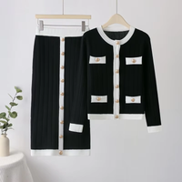2024 Autumn Winter New Style Women's Knit Middle Skirt + Long Sleeve Knitwear Two Piece Set Knitted Cardigan Button Casual Suits