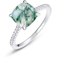 4 Claws Natural Gemstone Rings 925 Sterling Silver Moss Agate Wedding Rings