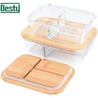 Airtight 3 Compartment Glass Bento Lunch Box Bamboo Lid