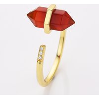 18k Real Gold Plated 925 Sterling Silver Adjustable Women Wand Crystal Natural Carnelian Stone Ring