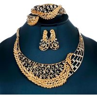 Gold Nigerian Wedding African Beads Jewelry set Crystal Necklace Bracelet Earrings Jewelry Set