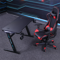 Z Shaped Height Adjustable E-sports Laptop Computer Desk Home Office Steel Frame PC Electric Gaming Table With RGB LED Light