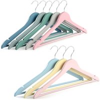 2019 Trending Products Wholesale Printing Popular Light Color Notches Shoulder Wooden Suit Clothes Hangers with Bar