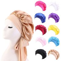 Pure Colour Womens Sleep Caps No Slip Wide Tie Band Edge Satin Silk Hair Bonnets and Edge Wraps