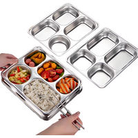 Wholesale Logo Printing Customization Dining Plate School Tray with Cover Lid to Separate Five-grid Rice Plate