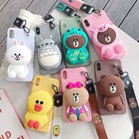 3D Cartoon Wallet Phone Case For iPhone XR Purse Case 6 7 8 Plus X XS Max XR Cute Soft Anti-fall Lanyard Strap Cover