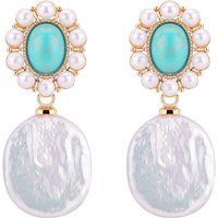 SHDIYAYUN Wholesale Natural Freshwater Baroque Pearl Earrings Turquoise Design Style Jewelry