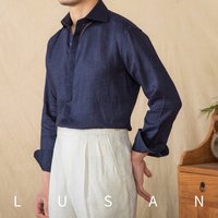 Men's 100% Linen Casual Long Sleeve Shirt Solid Color Windsor Collar Breathable Outdoor Gentleman Style