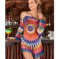 Long Sleeve Crochet Beach Dress Summer
