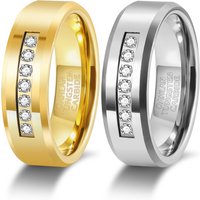 OAHLAN Fashion Jewelry 8mm Silver/Gold Plated Waterproof High Polished Zircon Inlay Tungsten Rings for Men Wedding Engagement