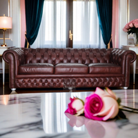 American Style High End Vintage Red Chesterfield Sofa Genuine Leather 3 Seat Classic Top Grain Leather Living Room Sofa Couch