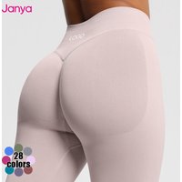 Janya Women's Solid Sports Leggings Breathable High Waist Scrunch Butt Workout Fitness Pants Seamless Gym Yoga Leggings