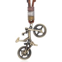 New Arrival Men's Antique Metal Bicycle Pendant Necklace Genuine Leather Chains with Alloy Trendy Style Jewelry Accessories