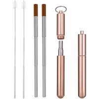 Rose Gold Reusable Metal Straws, Portable Telescopic Stainless Steel Straw with Travel Case