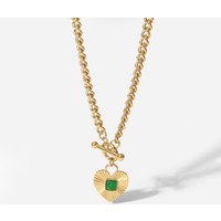 INS Cuban Green Zircon Inlaid 14k Stainless Steel Gold Plated Agate Necklace Jewelry Heart Pendant Necklace