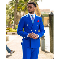 Luxury Men Suits Blazer Blue Double Breasted Peaked Lapel Casual Daily Outfits Leisure Costume Homme 2 Piece Jacket Pants Set
