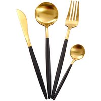 Good quality stainless steel silverware matt gold black handle set cutlery in tableware
