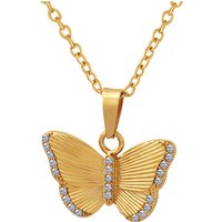 Custom 18K Gold Plated Stainless Steel Butterfly Pendant Necklace Trendy New Design for Girls for Parties with Zircon Main Stone