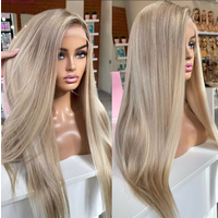 Best Quality Double Drawn Blonde Straight Wavy Human Hair Wigs Bleached Knots Cuticle Aligned European Hair Fine Lace Front Wigs