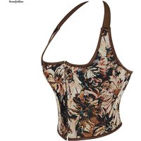 Women's Plus Size Crop Top Summer Camisole Floral Embroidered Lace-up Boned Squared Neck Sleeveless Vest Tank Corset Halter