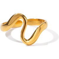 Daily Simple Minimalist Stainless Steel Opening Ring 18K Gold Plated Irregular Curved Rings for Women's Wedding and Party