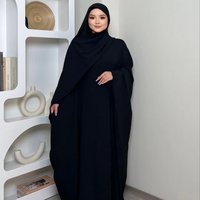 LM014 Butterfly Abaya Hijab 2 Pieces Set Batwing Sleeves Ironfree Modest Nursing Friendly Plus Size Muslim Women Prayer Dress