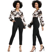 Baroque Printed Long Sleeve V Neck Jumpsuit