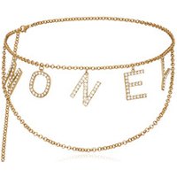 elegant lady girl crystal money charm letter waist chain belt gold metal body jewelry chain long metal chain layered belt women
