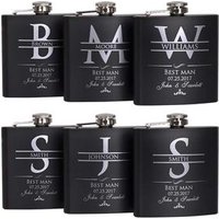Personalized matte black 6 OZ stainless steel hip flask set-custom engraved groomsmen,best man,groom gift flask for wedding